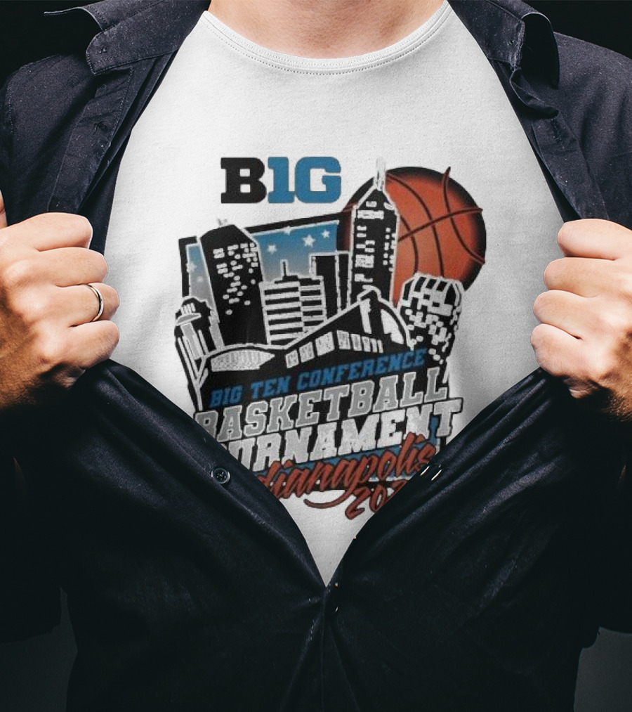 Big Ten Conference Basketball Tournament Indianapolis 2025 City Skyline Basketball Urban Scene T-Shirt