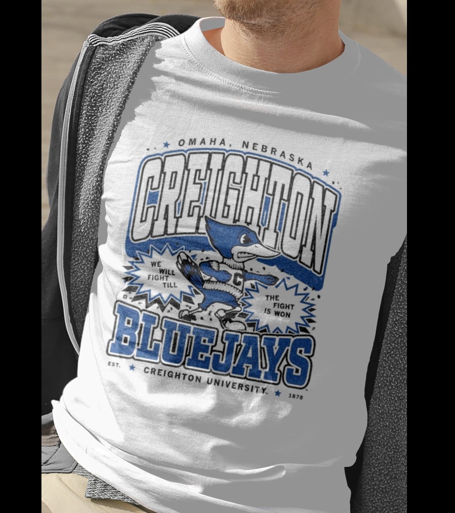 Creighton Bluejays Collegiate Mascot Running Blue Outline Retro Style T-Shirt