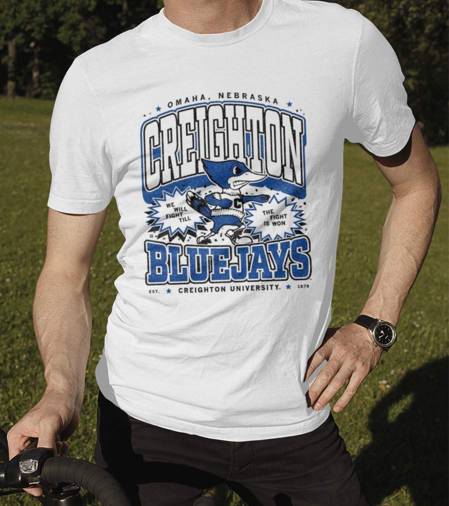 Creighton Bluejays Collegiate Mascot Running Blue Outline Retro Style T-Shirt