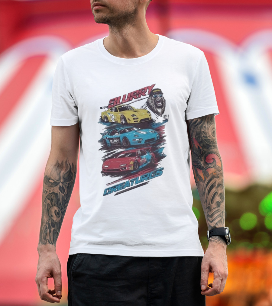 Blurry Creatures Talladega Blur Racing Cars Lion T-Shirt