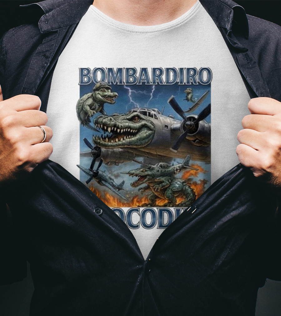 Bombardiro Crocodilo Italian Brainrot Meme Airplane Crocodile Battle T-Shirt