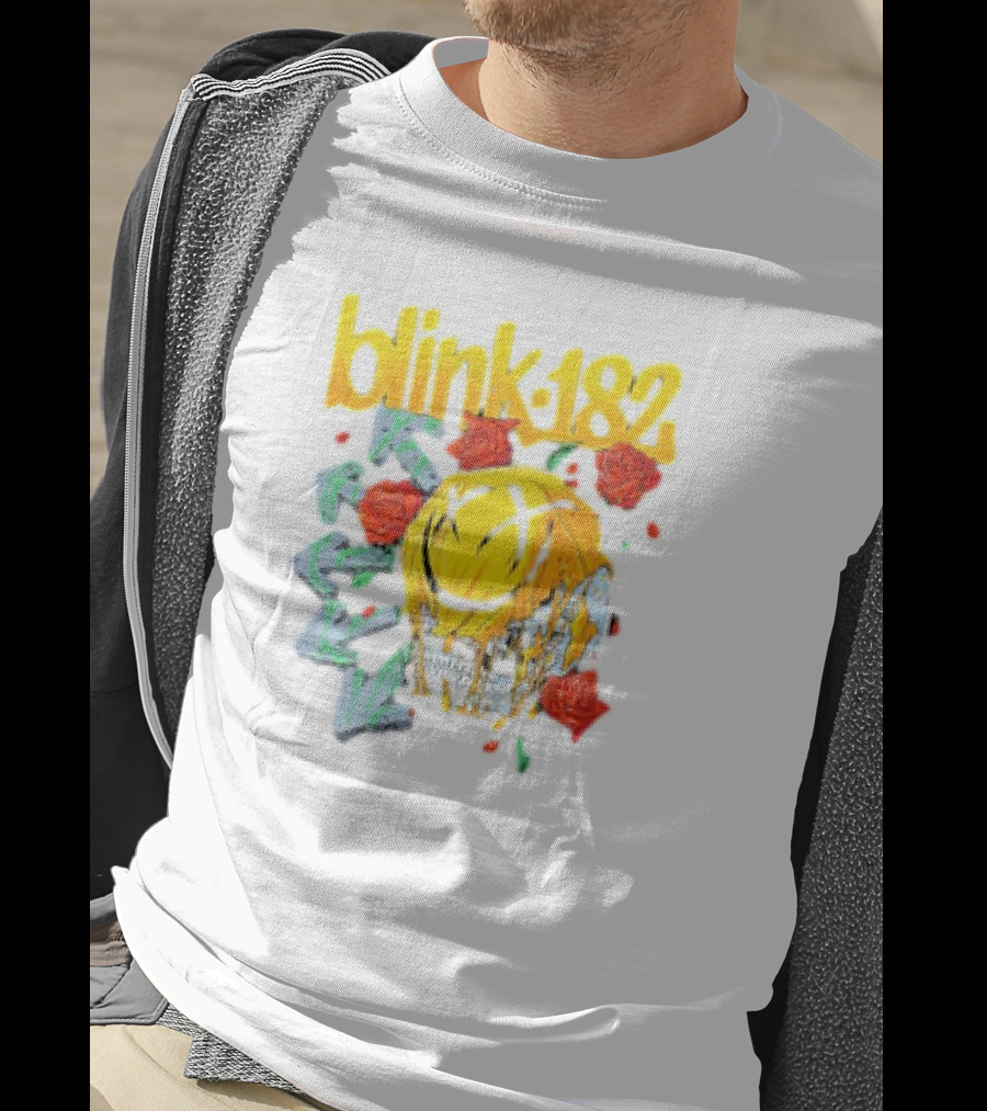 Blink 182 Skull Roses Dripping Yellow Paint T-Shirt