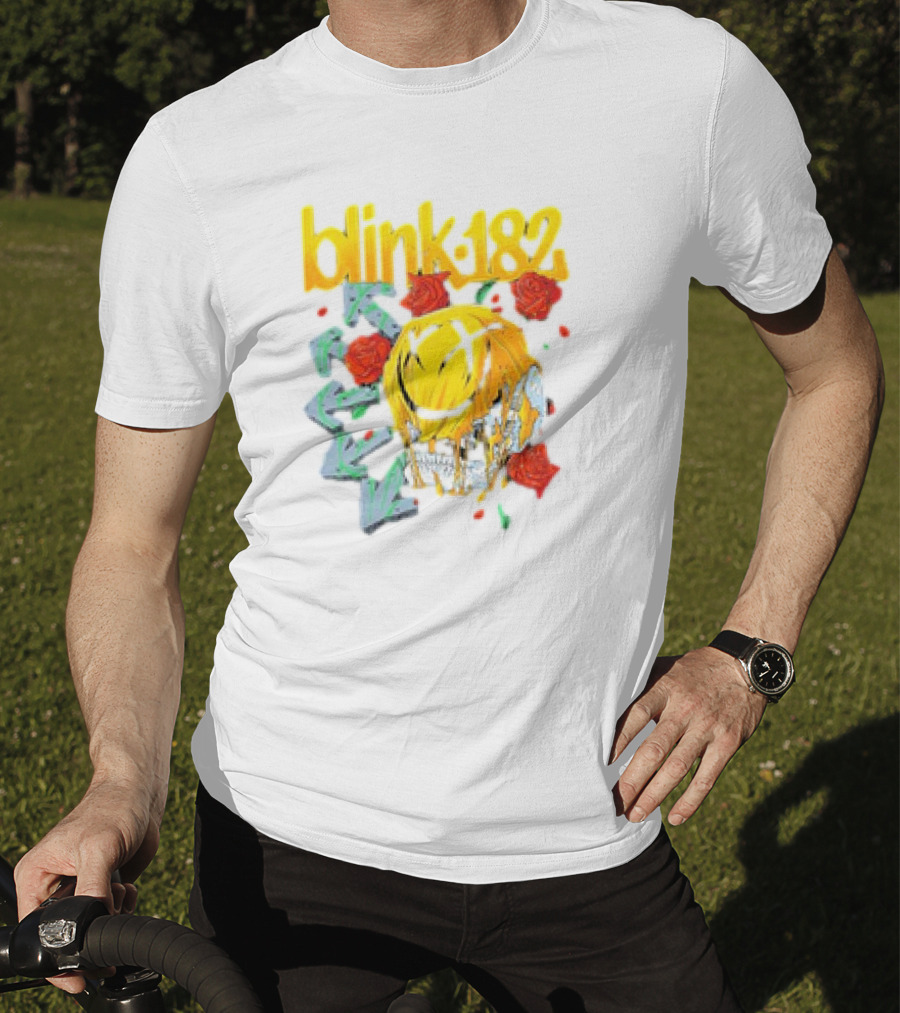 Blink 182 Skull Roses Dripping Yellow Paint T-Shirt