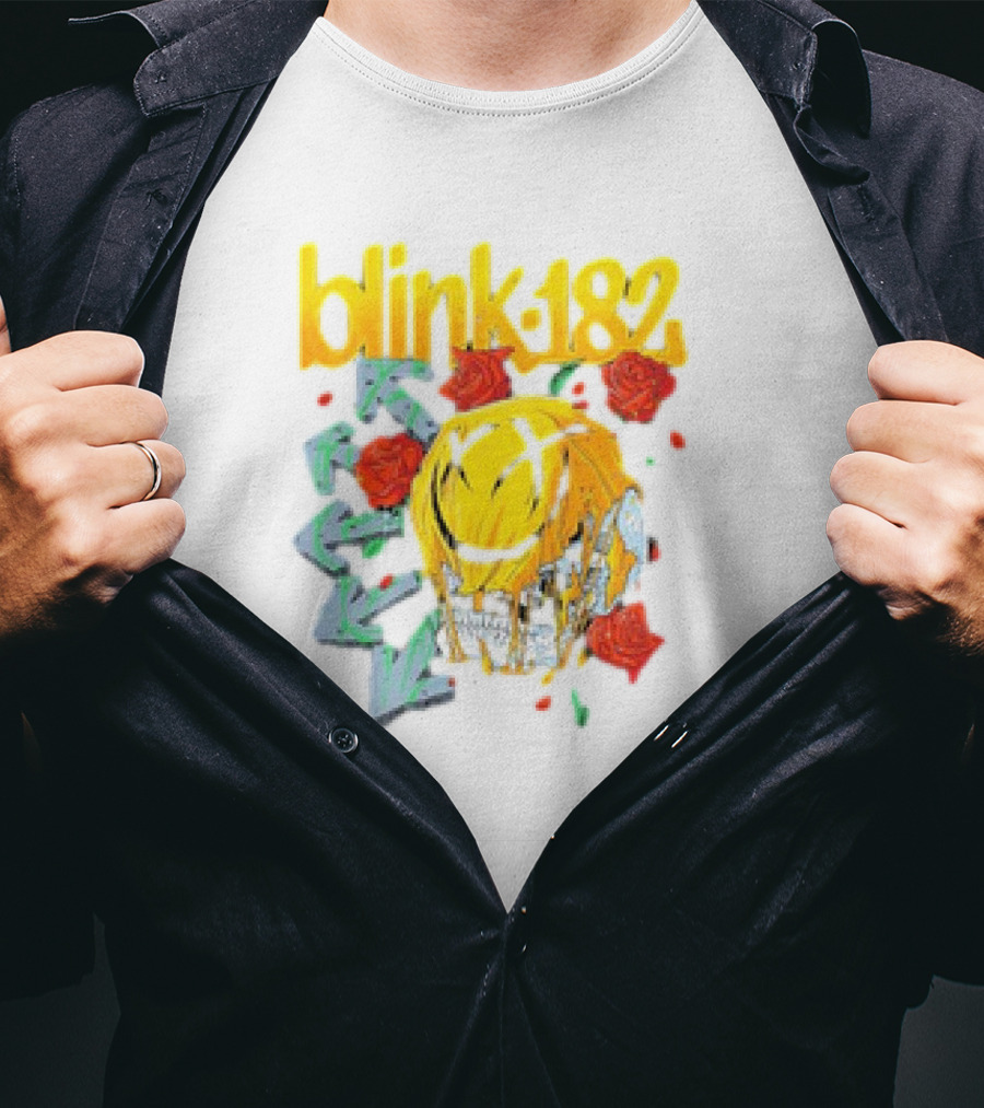 Blink 182 Skull Roses Dripping Yellow Paint T-Shirt