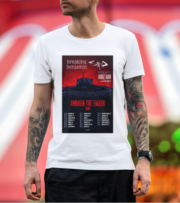 Premium T-Shirt: Breaking Benjamin Staind Awaken The Fallen Tour 2025 Special Guests Wage War Lakeview T-Shirt Breaking Benjamin Staind Awaken The Fallen Tour 2025 Special Guests Wage War Lakeview T-Shirt