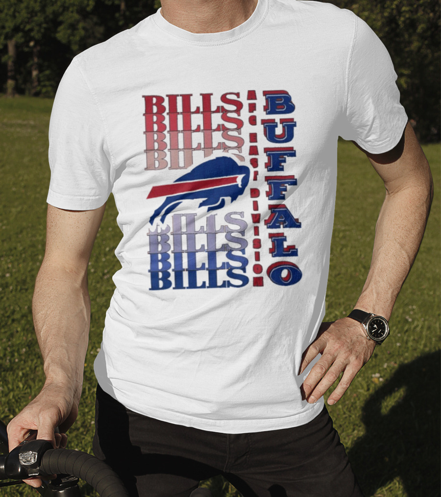Buffalo Bills AFC East Division Bills Repeated Blue And Red Text T-Shirt