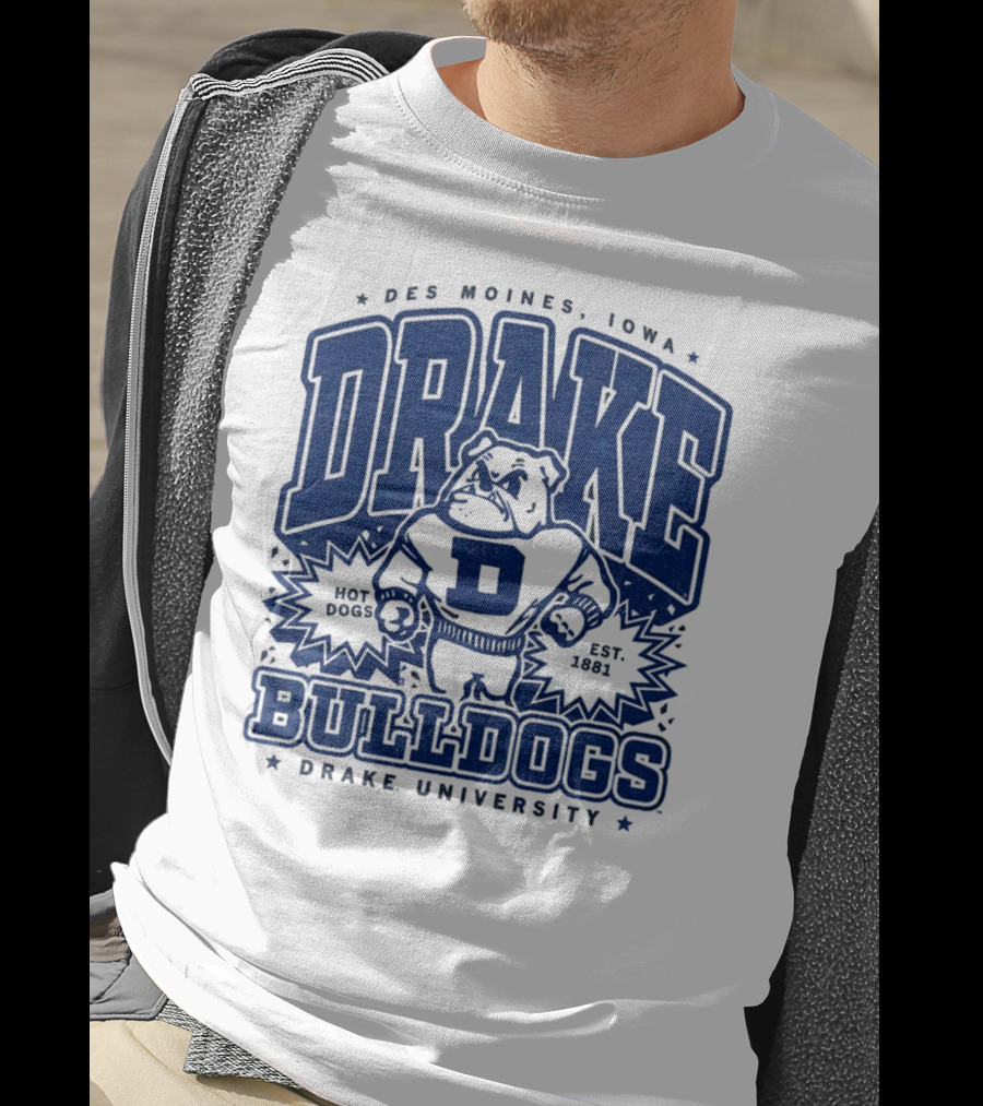 Des Moines Iowa Drake University Bulldogs Mascot Hot Dogs Est 1881 T-Shirt