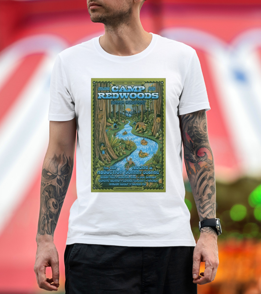 Camp Redwoods Music Campout Aug 15-17 2025 The Hip Abduction KBong Johnny Cosmic T-Shirt
