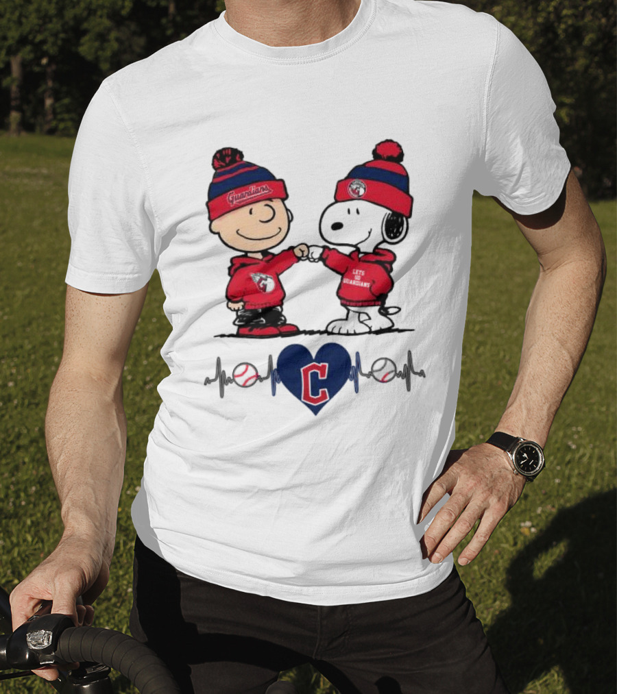 Charlie Brown Snoopy Cleveland Guardians Heartbeat Guardians Cap And T-Shirt