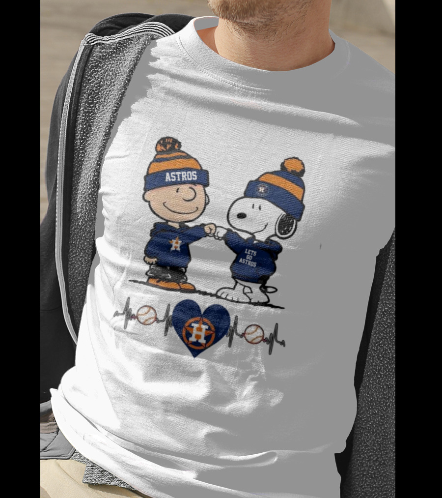Charlie Brown Snoopy Astros Heartbeat Houston Peanuts Baseball T-Shirt