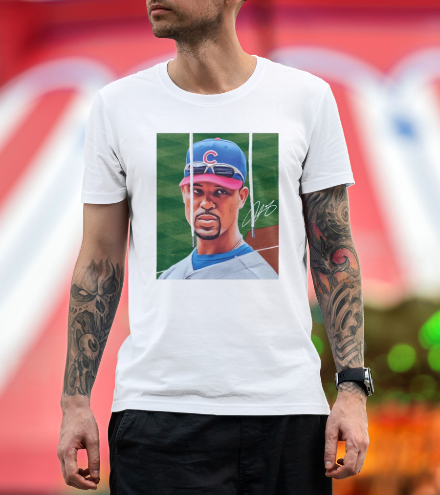 Chicago Cubs Derrek Lee Signature Portrait with Cap and Sunglasses T-Shirt