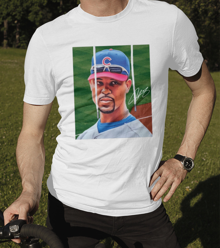 Chicago Cubs Derrek Lee Signature Portrait With Cap And Sunglasses T-Shirt