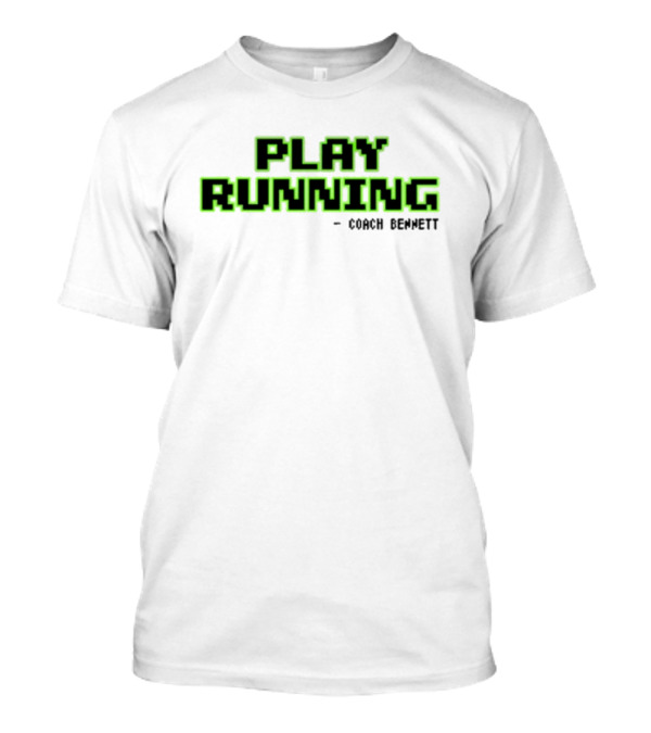 Coach Bennett Play Running Retro Pixelated Green Text T-Shirt