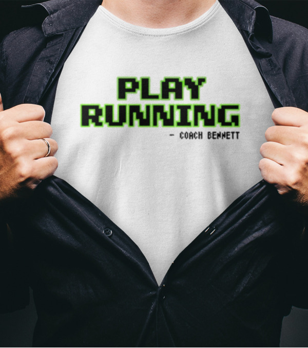 Coach Bennett Play Running Retro Pixelated Green Text T-Shirt
