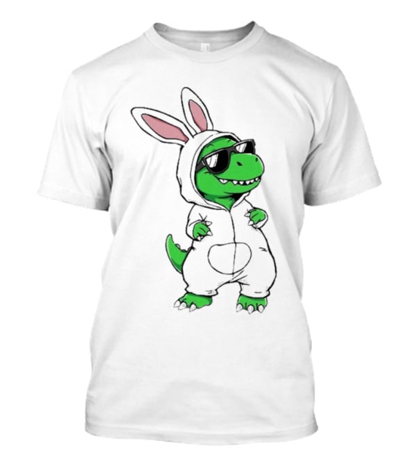 Cool Dino Wearing Easter Bunny Rabbit Costume With Sunglasses T-Shirt