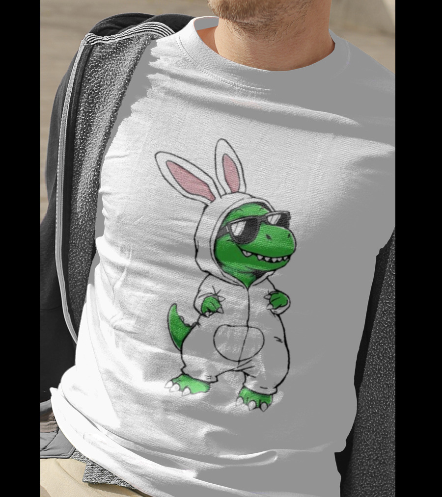 Cool Dino Wearing Easter Bunny Rabbit Costume With Sunglasses T-Shirt