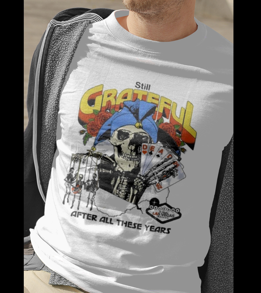 Dead And Company Grateful Skeleton With Blue Hat And Roses T-Shirt