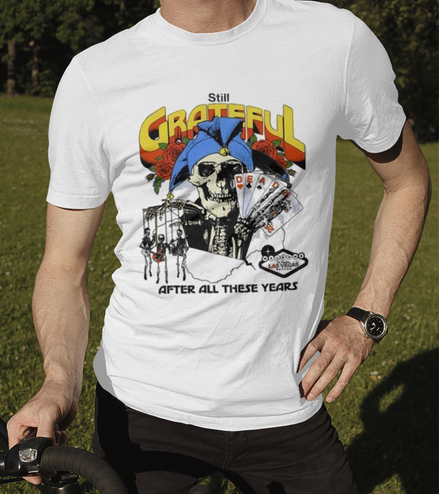Dead And Company Grateful Skeleton With Blue Hat And Roses T-Shirt
