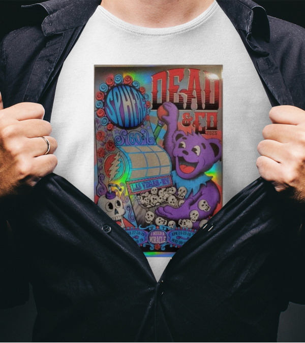 Dead & Co 2023 Las Vegas Sphere I Need A Miracle Apr 24-25-26 Purple Bear And Skull T-Shirt