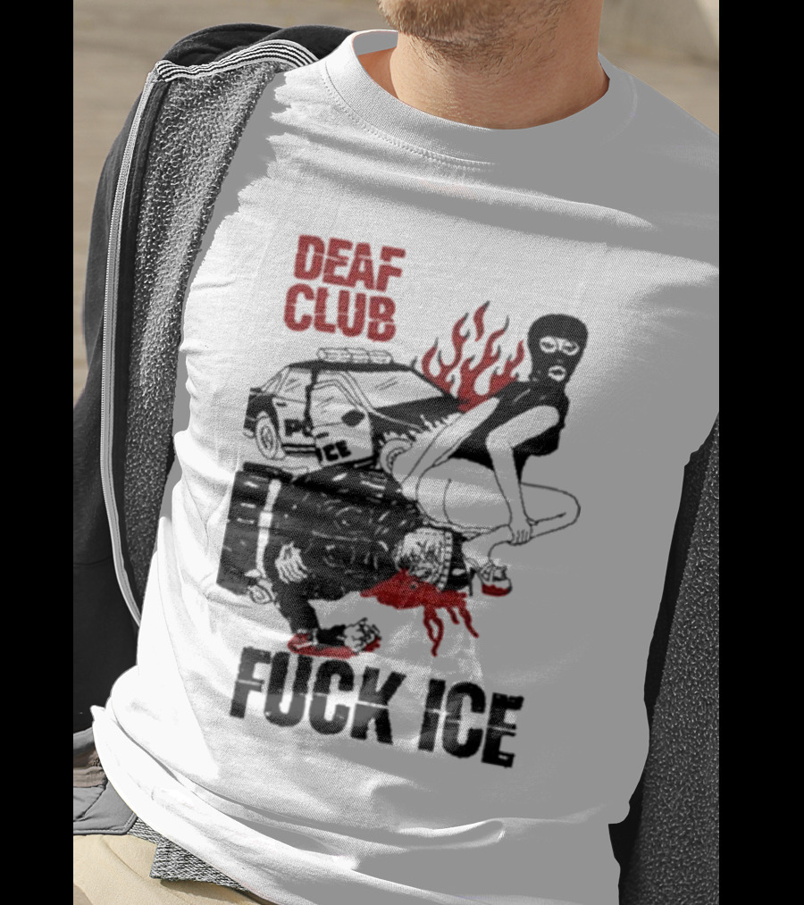 DEAF CLUB FUCK ICE Burning Antlers And Devil Imagery T-Shirt
