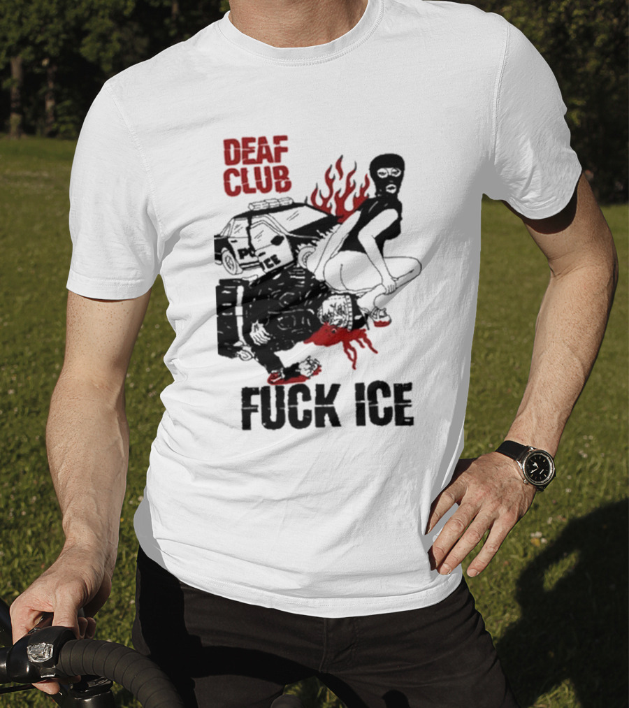 DEAF CLUB FUCK ICE Burning Antlers And Devil Imagery T-Shirt