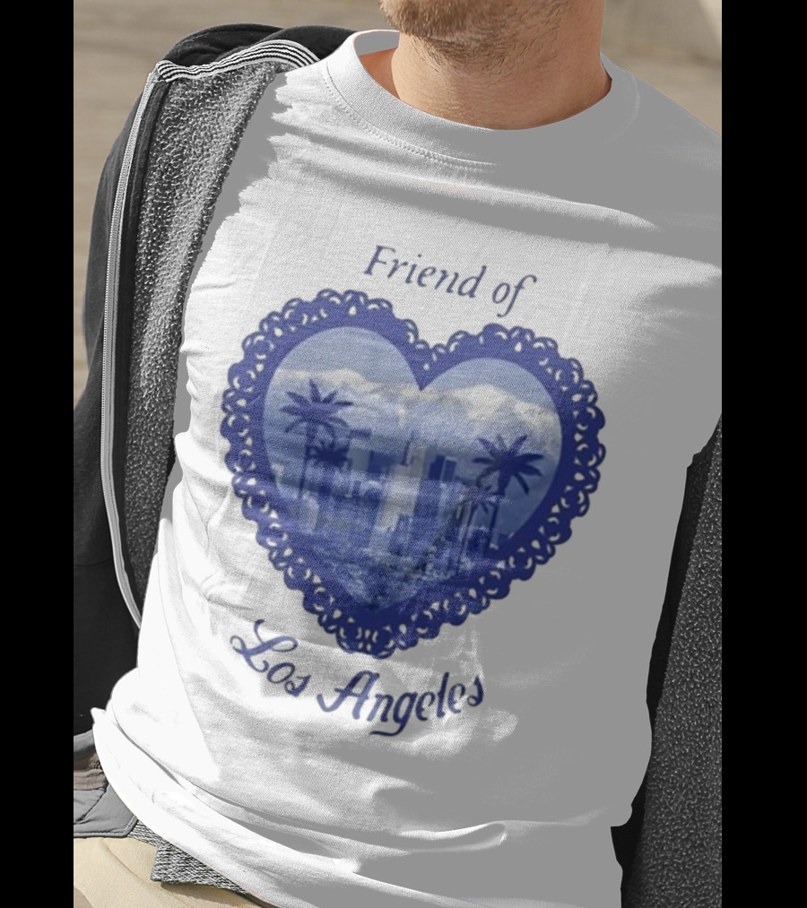 Friend Of Los Angeles Crooked Jon Lovett Heart Skyline Palms T-Shirt