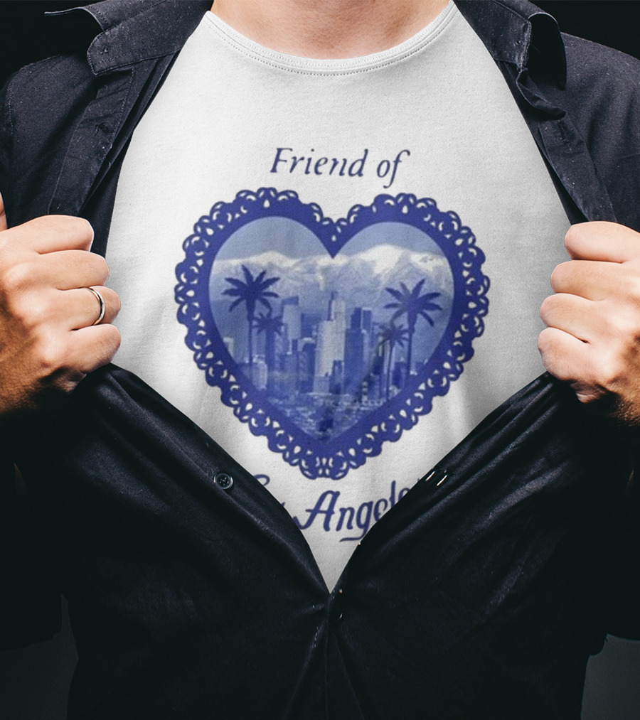 Friend Of Los Angeles Crooked Jon Lovett Heart Skyline Palms T-Shirt