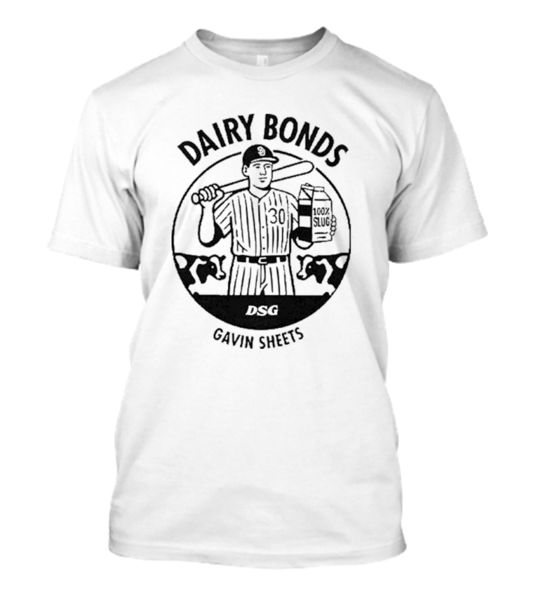 Dairy Bonds Gavin Sheets Baseball Cartoon With Bat And Milk Jug T-Shirt