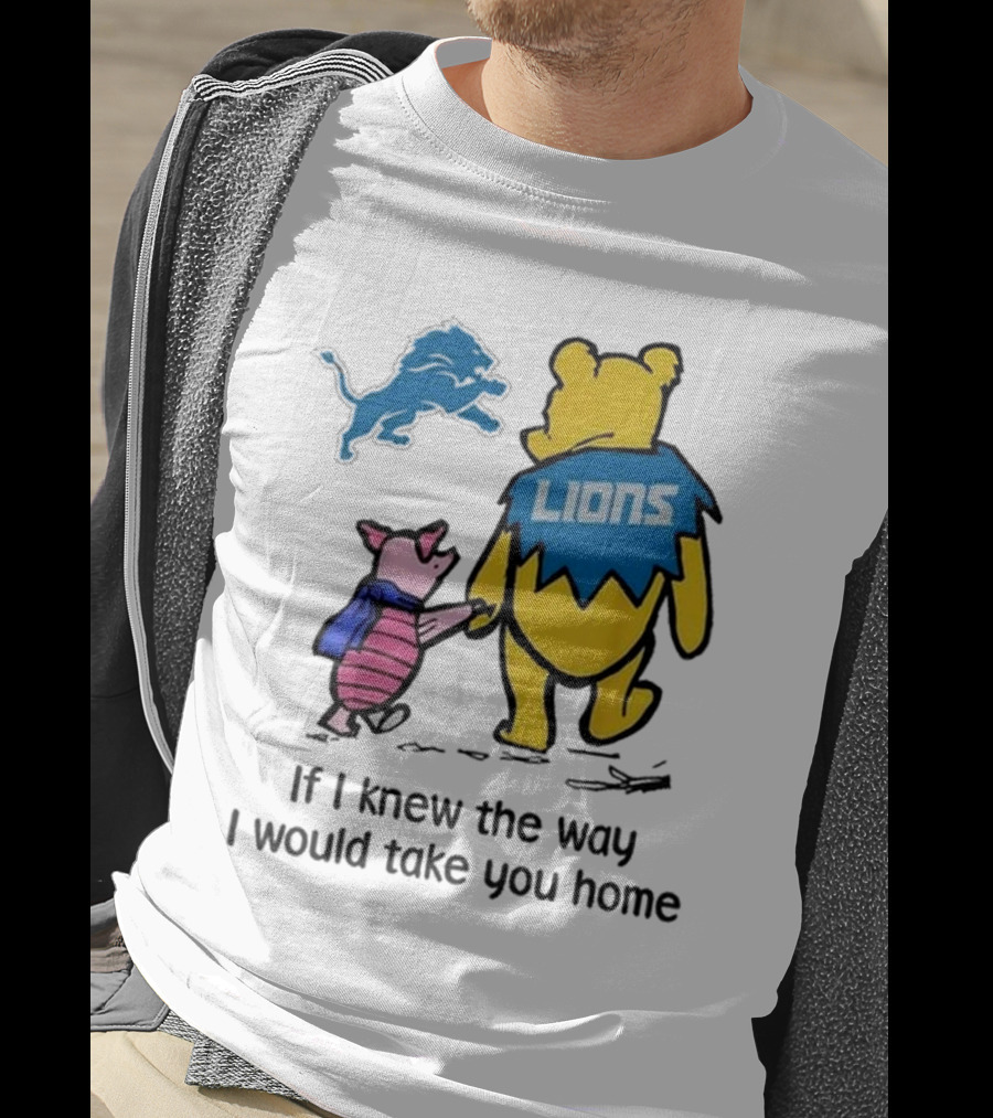 Detroit Lions Winnie The Pooh Piglet Walking Holding Hands T-Shirt