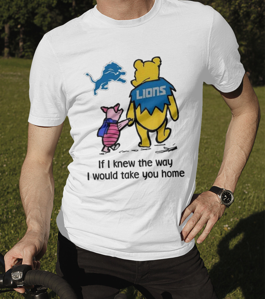 Detroit Lions Winnie The Pooh Piglet Walking Holding Hands T-Shirt