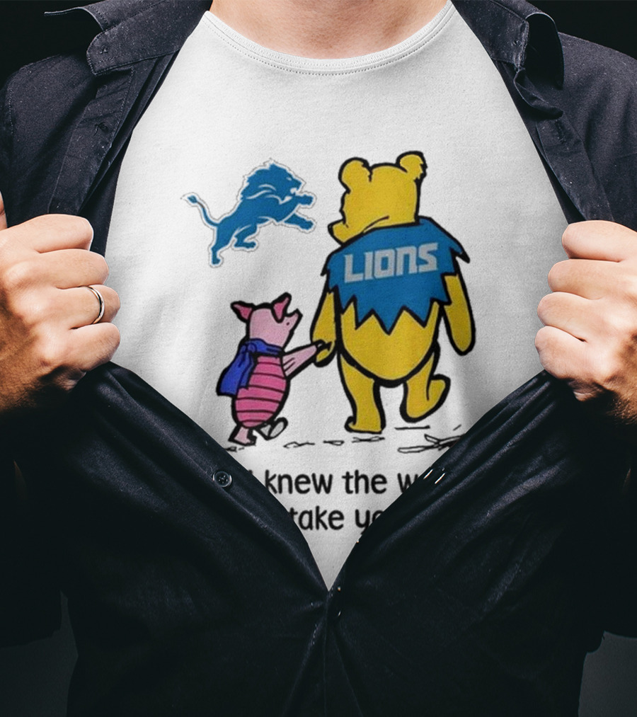 Detroit Lions Winnie The Pooh Piglet Walking Holding Hands T-Shirt