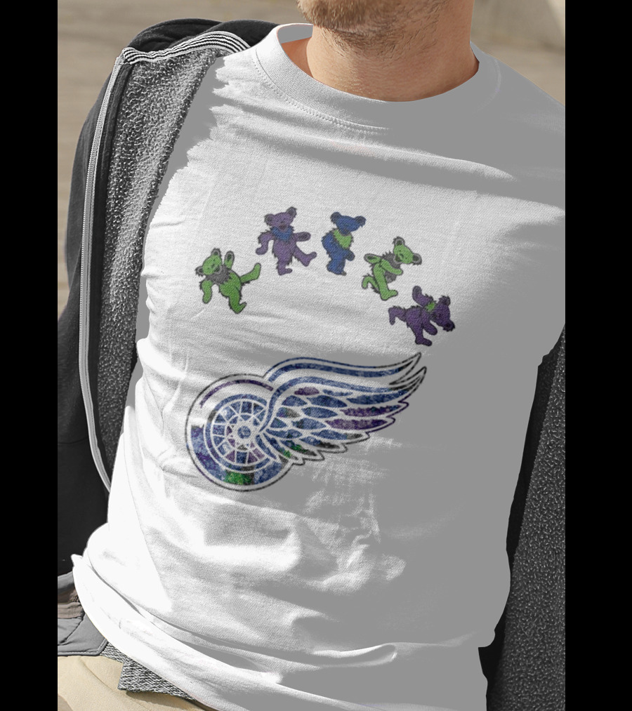 Detroit Red Wings NHL Grateful Dead Night 2025 Dancing Bears Winged Wheel T-Shirt