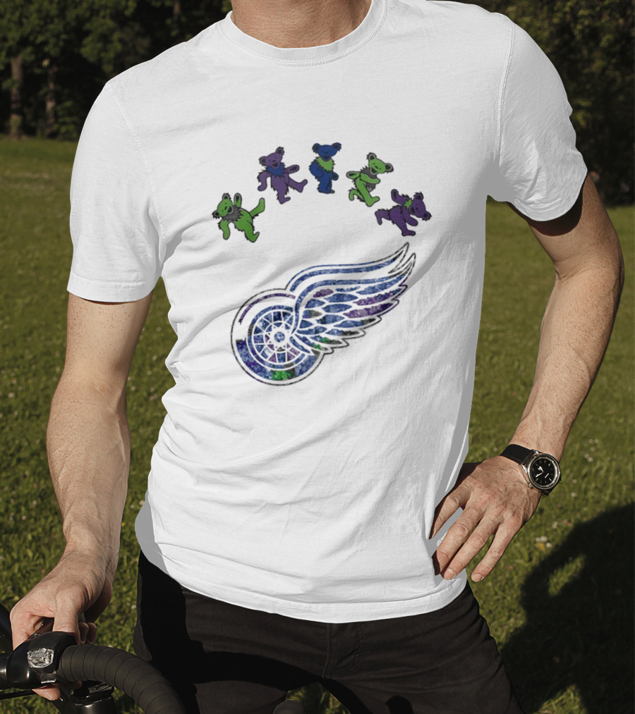 Detroit Red Wings NHL Grateful Dead Night 2025 Dancing Bears Winged Wheel T-Shirt