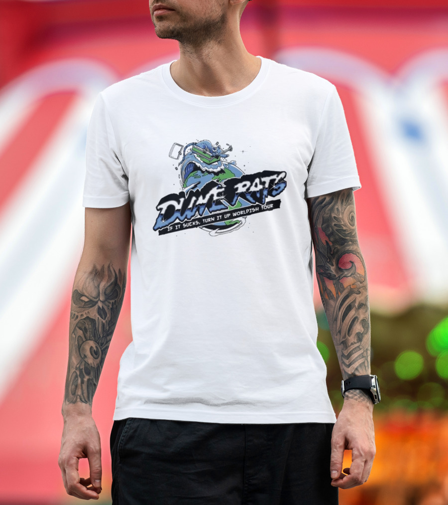 Dune Rats Worldish Tour If It Sucks Band Merchandise Monster and Globe Motif T-Shirt