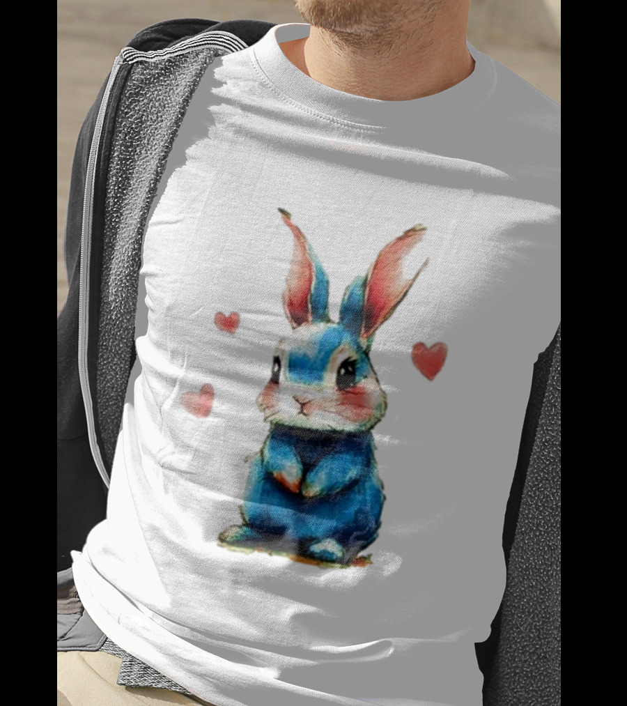 Everybody Knows That I’m Out Of Place Cute Blue Bunny With Hearts T-Shirt