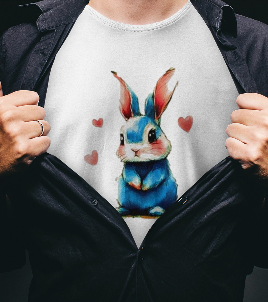 Everybody Knows That I’m Out Of Place Cute Blue Bunny With Hearts T-Shirt