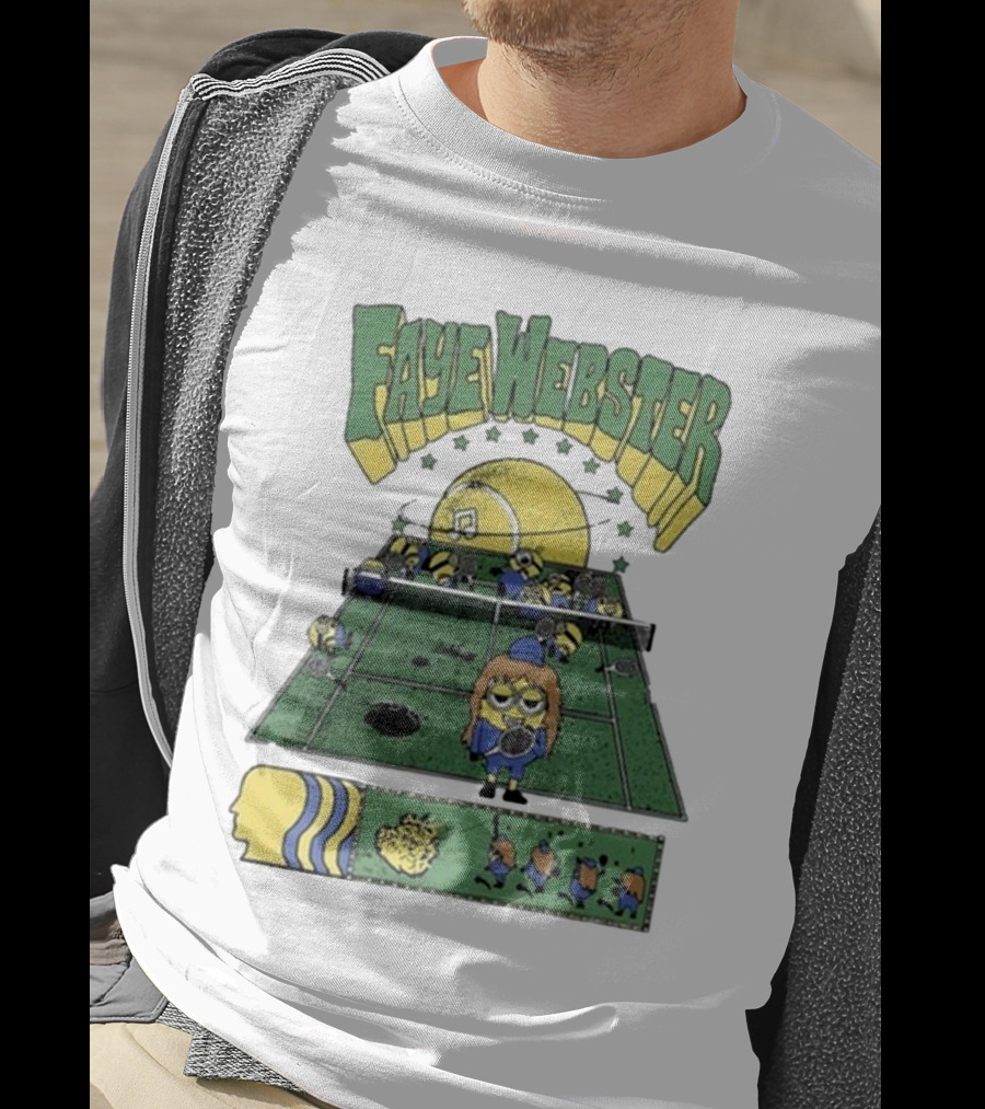 Faye Webster Brain Dead Tennis Court Scene With Yellow Characters And Sports Imagery T-Shirt