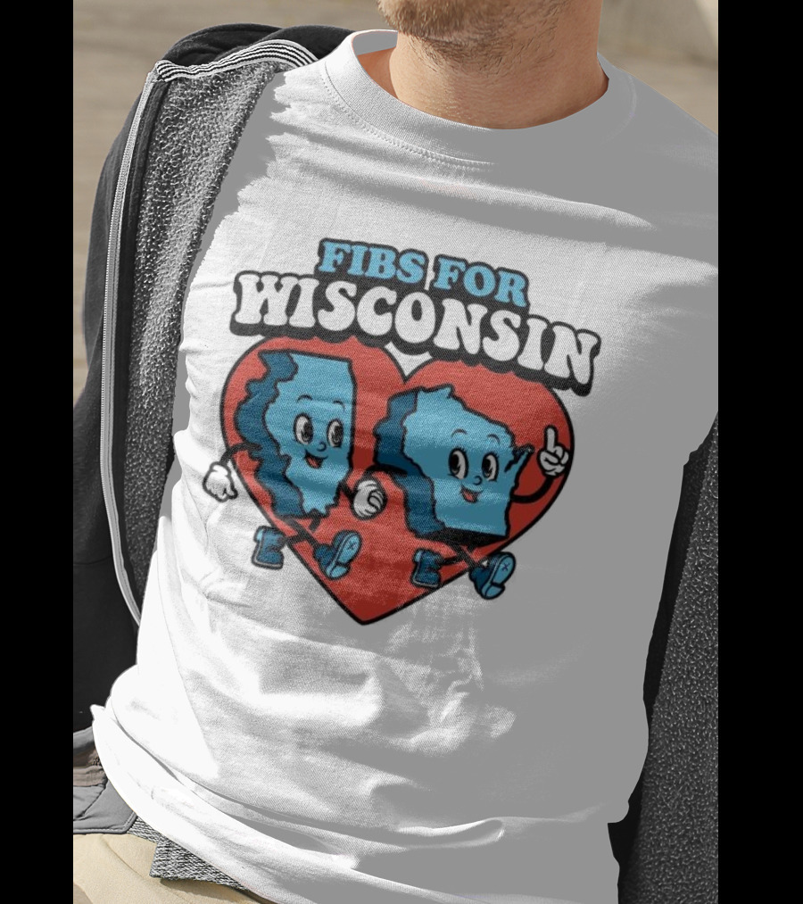 FIBS For Wisconsin Love Heart Walking Cartoon Maps T-Shirt