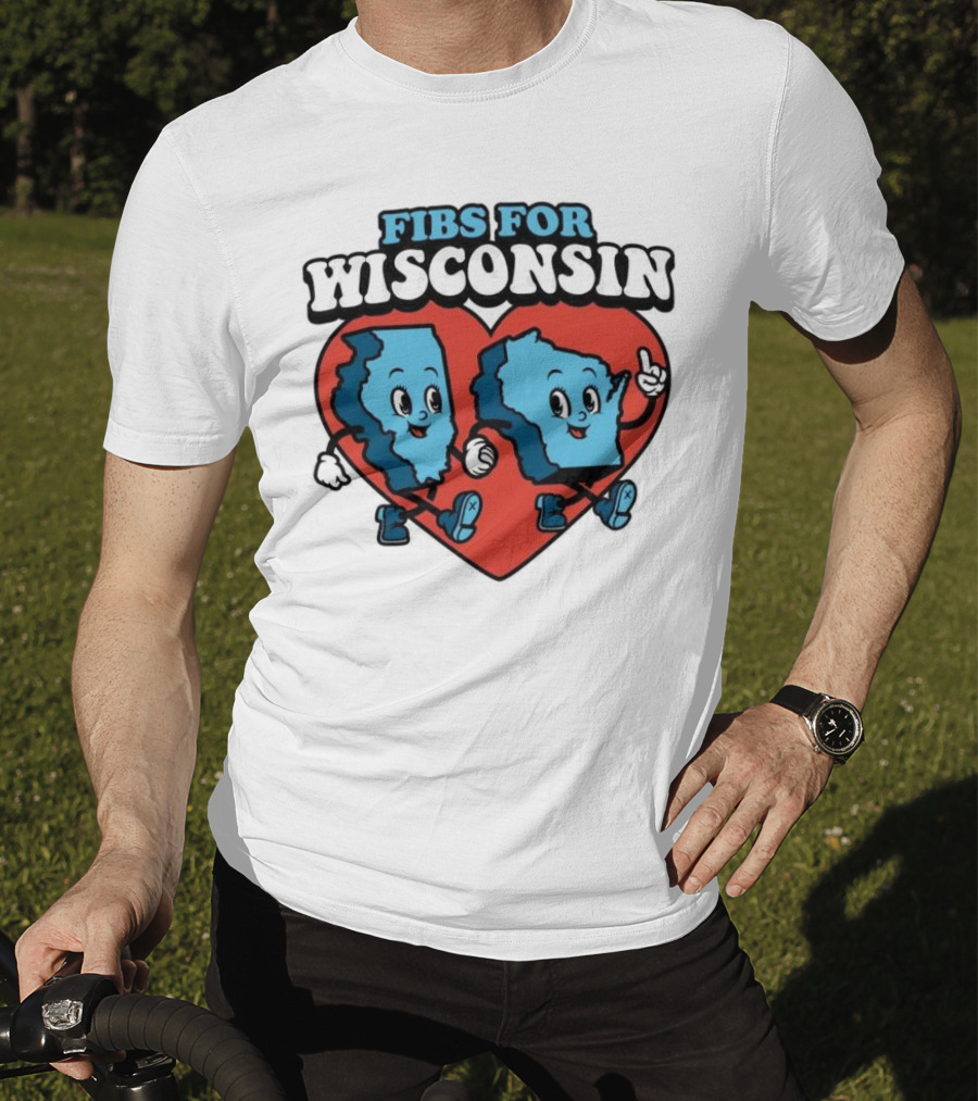 FIBS For Wisconsin Love Heart Walking Cartoon Maps T-Shirt