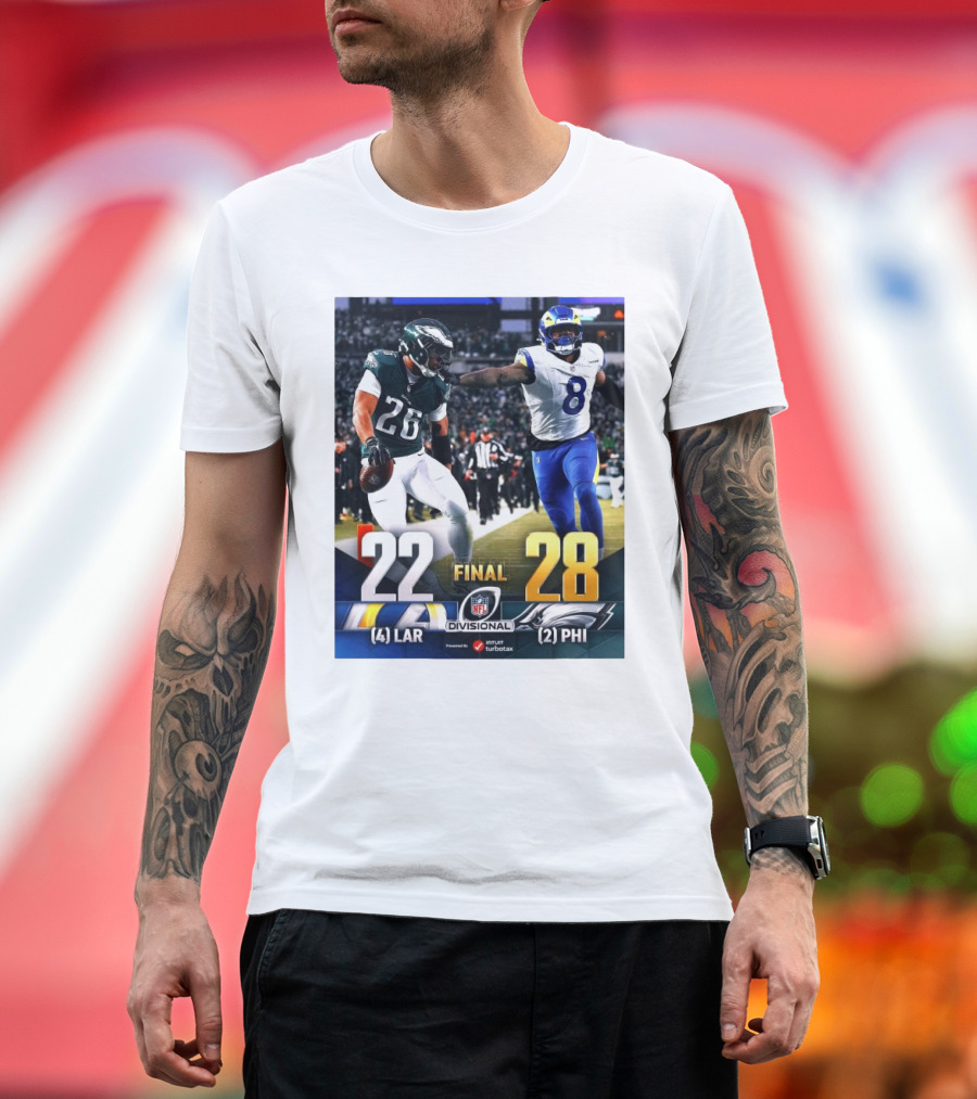 Final Score Los Angeles Rams 22 vs Philadelphia Eagles 28 NFC Divisional Championship NFL T-Shirt