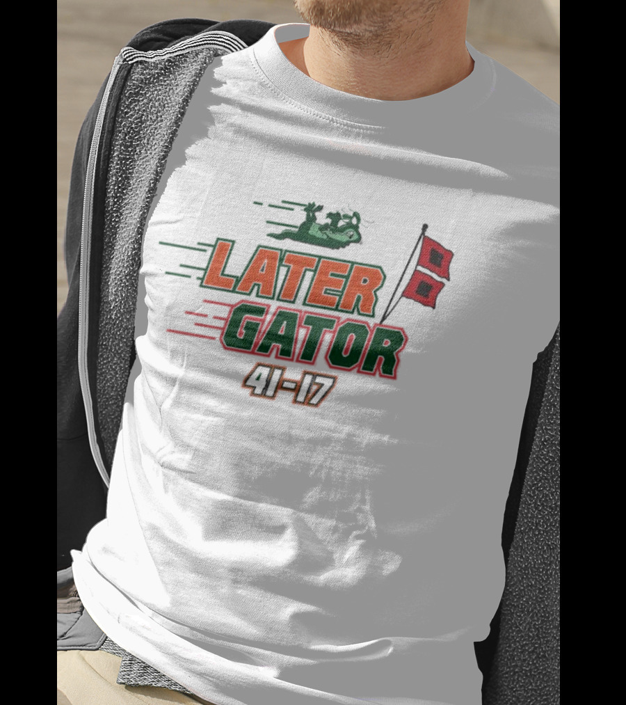 Florida Gators Later Gator 41-17 Speedy Alligator And Racing Flag T-Shirt