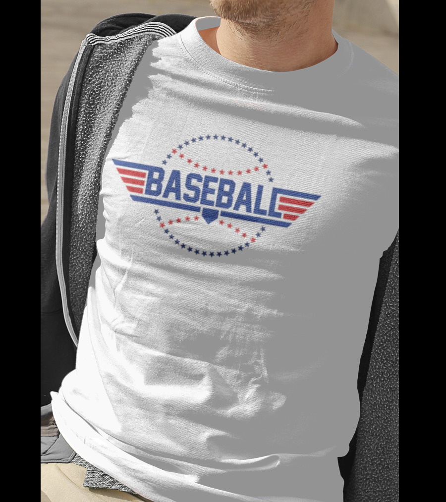 Red And Blue Stars Baseball Fly Ball Wings T-Shirt