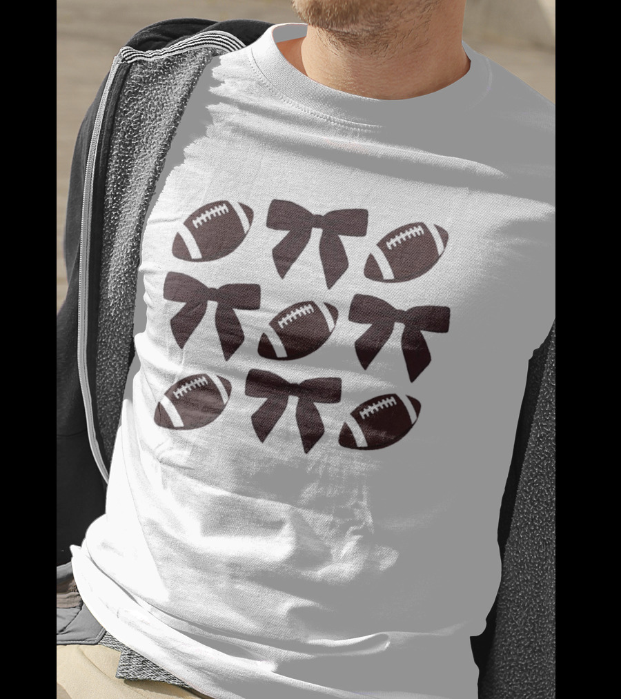Footballs And Bows Pattern Sports Fashion T-Shirt