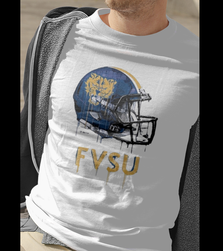 FVSU Wildcats Dripping Helmet Football T-Shirt