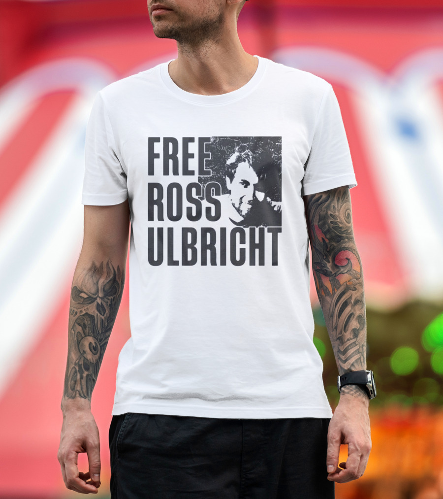 Free Ross Ulbricht Text with Distressed Face Graphic T-Shirt