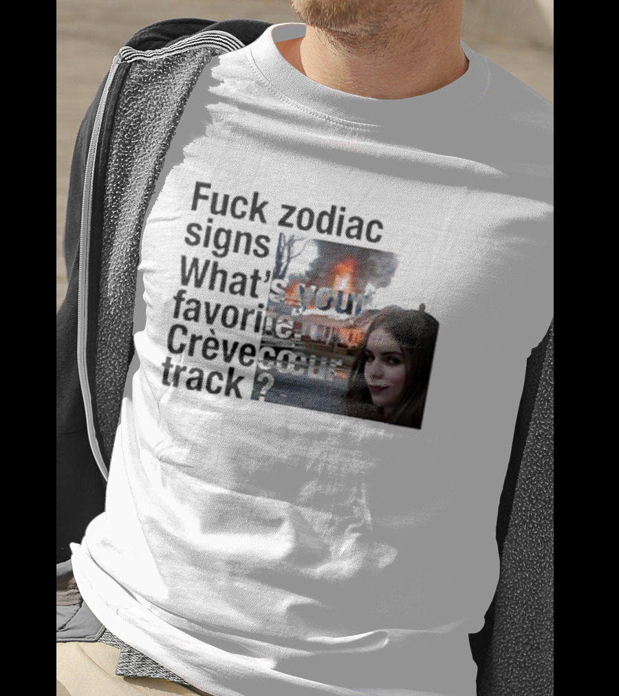 Crèvecoeur Track Favorite With Burning House Background And Girl Smirking T-Shirt