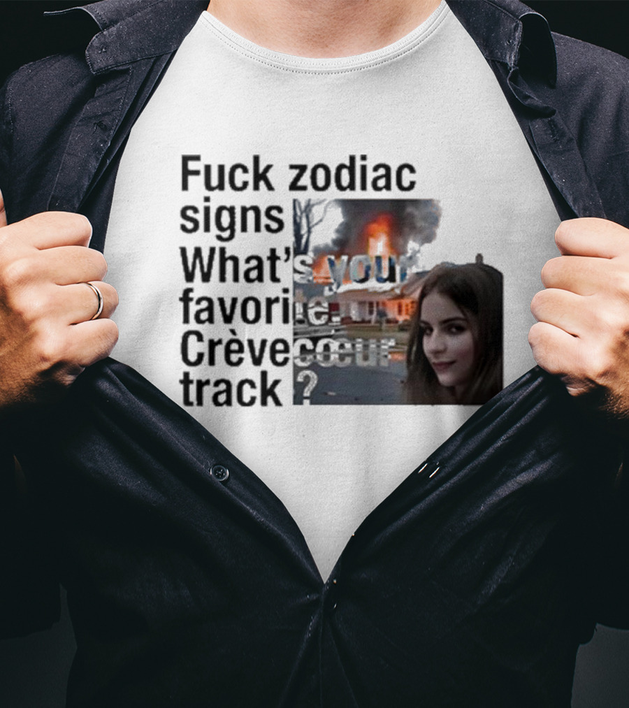 Crèvecoeur Track Favorite With Burning House Background And Girl Smirking T-Shirt