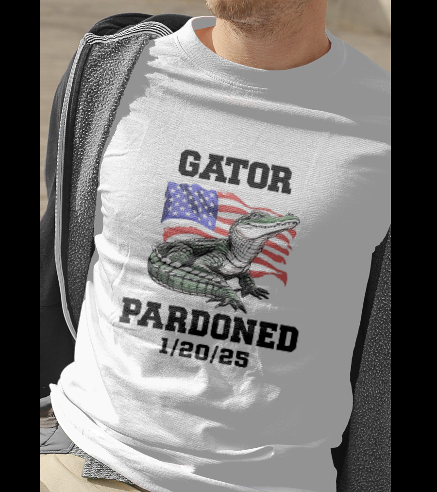 Gator Pardoned 1 20 25 USA Flag American Alligator T-Shirt