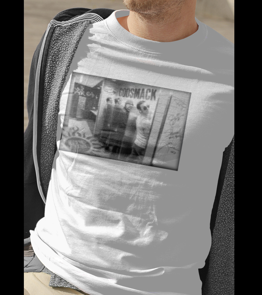 Godsmack Band Autographed Bathroom Photo With Guitar And Sun Symbol T-Shirt