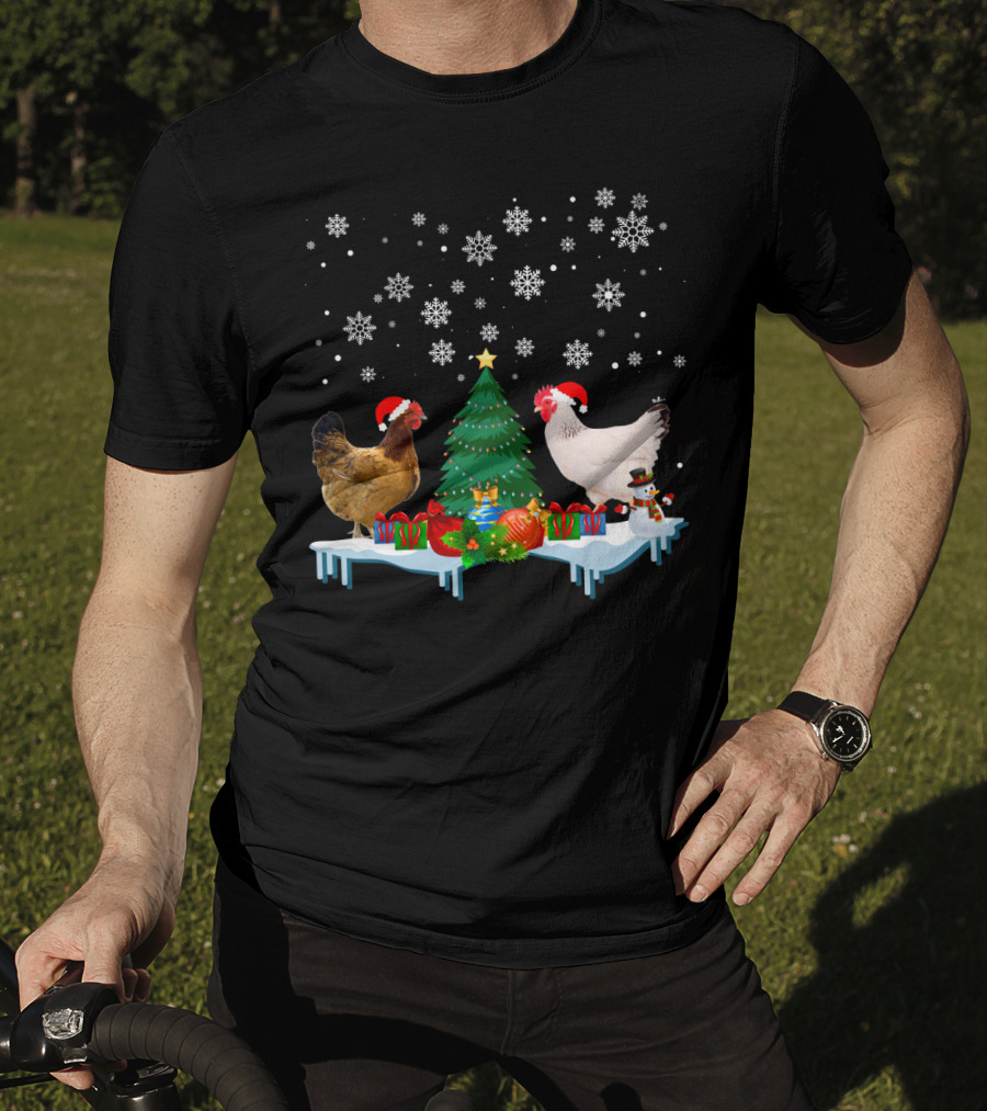 Chicken Merry Christmas Snowflake Festive Scene T-Shirt